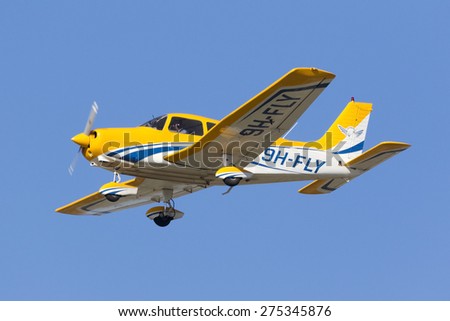 Luqa, Malta April 29, 2015: SkyPeople Piper PA-28-161 Warrior II on pilot training flights.