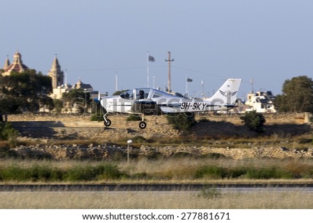 Luqa, Malta May 14, 2015: Sky People Tecnam P-2002JF (9H-SKY) Sierra on pilot training flights.