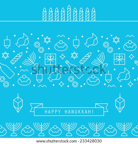 Hanukkah holiday design elements with flat line icons