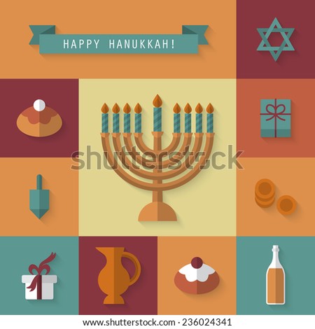Hanukkah holiday flat modern icons