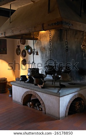 Ancient kitchen in a 13th century Kyburg castle (Switzerland)