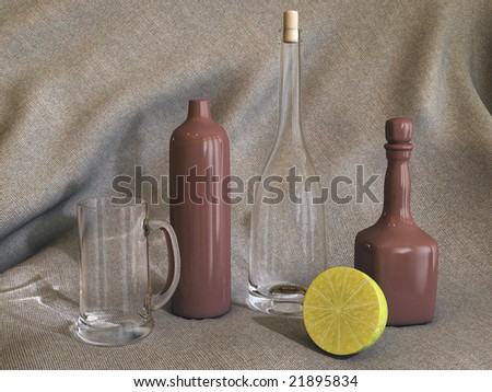 Bottles and lemon composition. For other similar images from the series, please, check my portfolio.