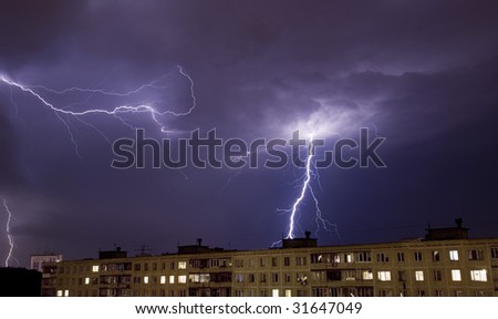 Lightnings over night city. For other similar images from the series, please, check my portfolio.