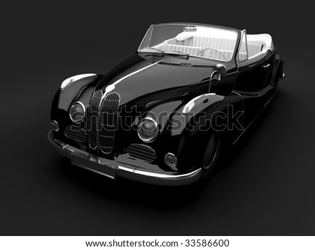 stock photo Vintage black car on dark background