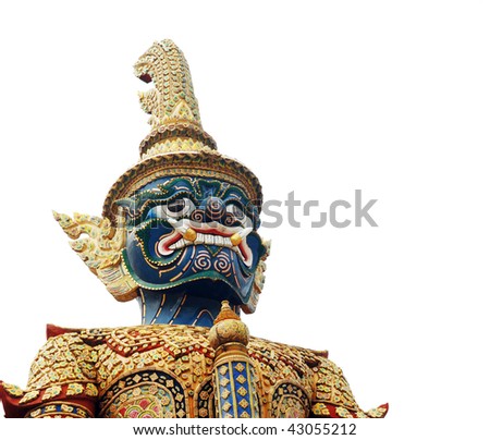 Traditional thai demon guard statue on cutout on white