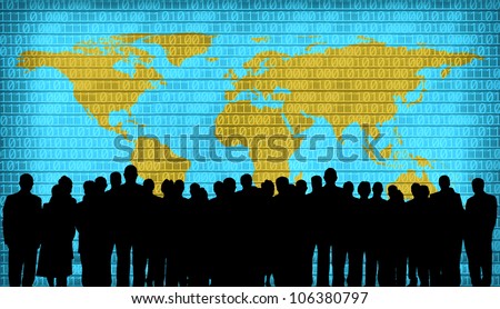 world map and business people silhouette