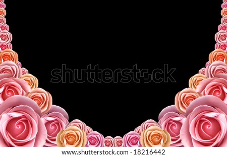 Framework from pink roses over black background