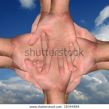 hands clasped showing determination over cloudy sky