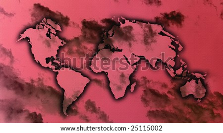 an image of world map on the sky with clouds