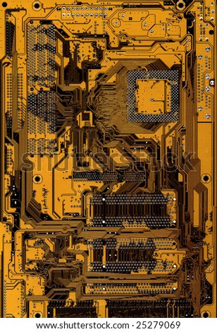 Digitally Generated Image of yellow computer circuitboard