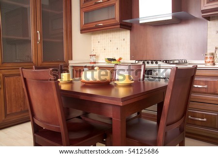 Modern Kitchen with Cherry drawers and kitchen furniture