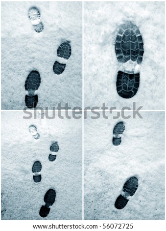 elevated view of footprints on snow covered ground