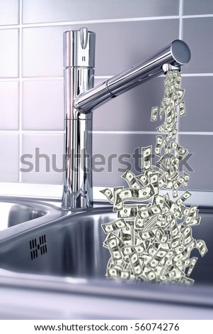 an image of American dollar flowing from faucet