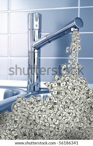 an image of American dollar flowing from faucet