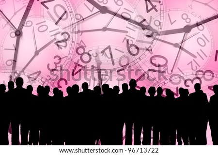 several clocks background and business people silhouette