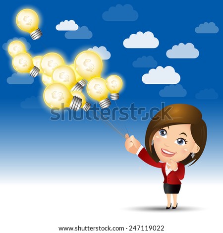 People Set - Business - Businesswoman. Light bulb. Balloon
