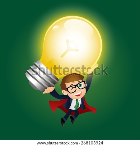 People Set - Business - Super businessman holding up huge light bulb