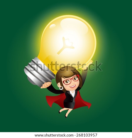 People Set - Business - Super businesswoman holding up huge light bulb
