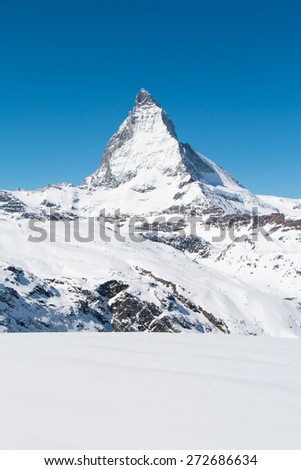 Matterhorn, one of the highest summits in the Alps and Europe is covered with snow