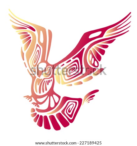 Red stylized tattoo bird isolated on white