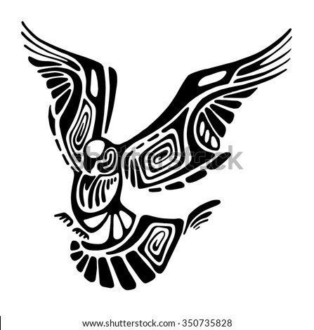 Black flying bird silhouette isolated on white