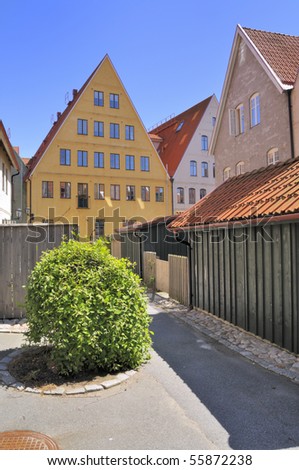Jakriborg in Skaane Sweden is a Neighborhood where all the Houses are built after drawings of medieval Houses. To create a completely different way of living no cars a allowed inside the City.