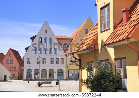 Jakriborg in Skaane Sweden is a Neighborhood where all the Houses are built after drawings of medieval Houses. To create a completely different way of living no cars a allowed inside the City.