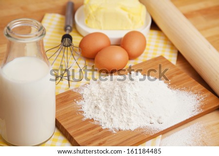 Ingredients and tools for making dough