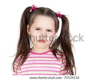 stock photo Naughty little girl over the white background