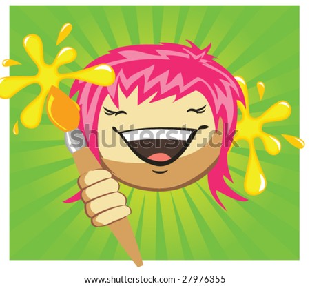 Cartoon Girl Guitar. stock vector : Cartoon girl#39;s fase with brush, vector