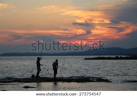 Evening fishing on the Mediterranean sea