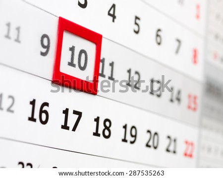 Sheet of the wall calendar with moveable date marker