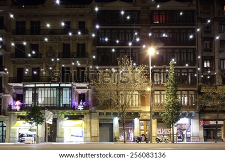 barcelona night light traffic street with decoration spain