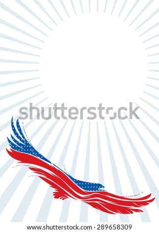 Flying Eagle and United States of America flag. Holiday vector background for greeting card, poster, marketing, brochure, print with empty space for text. Independence Day. Vertical format