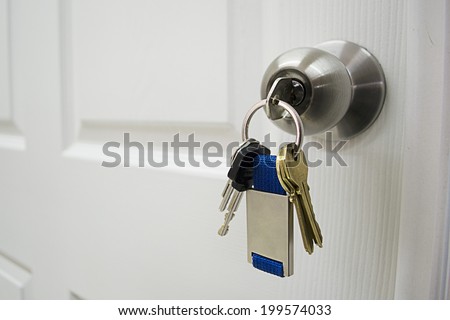 Keys in a latch opening or closing a door