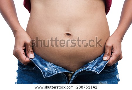 Women with fat belly and stretch marks,front Side