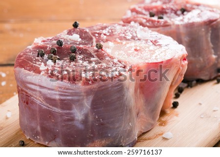 Ossobuco. Raw slices of  beef shanks.