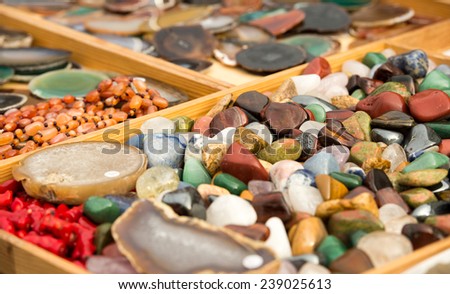 Collection of colored decorative stones.