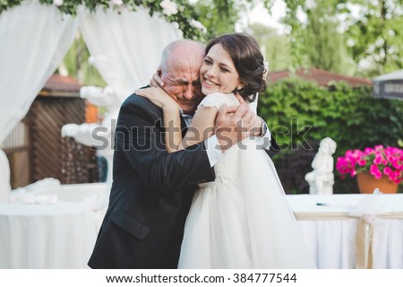 Bride with grandfather. Really emotion