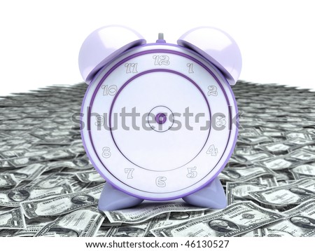 Time is money. alarm clock over heap of money isolated