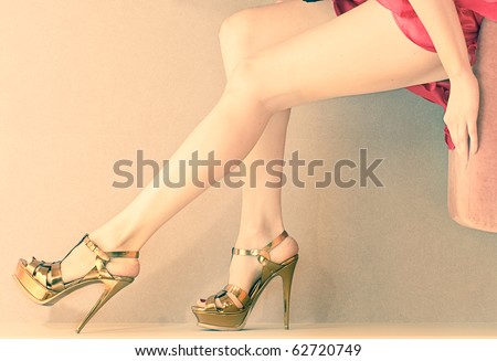 Nude High Heel Shoes on Woman S Leg And High Heel Shoes Stock Photo 62720749   Shutterstock