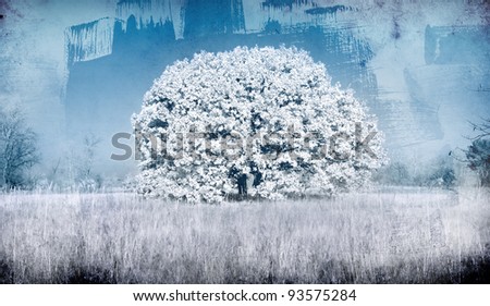 Frozen tree - picture in retro style