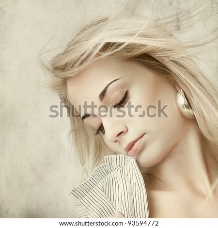 woman tender portrait on grunge background