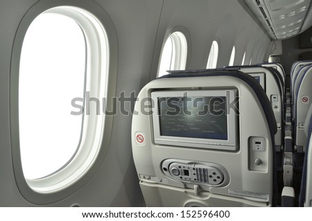 GNIEZNO, POLAND - AUGUST 4: Interior of the New Boeing 787 Dreamliner during a training flight from Bydgoszcz to Wroclaw on August 4, 2013 in Gniezno, Western Poland.
