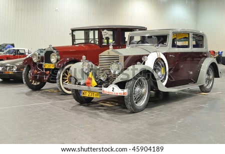 stock photo WARSAW JANUARY 24 Antique Cars Rolls Royce and Packard in