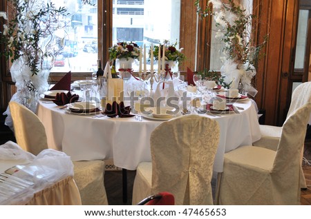 stock photo WARSAW JANUARY 16 Wedding reception table set prepared 