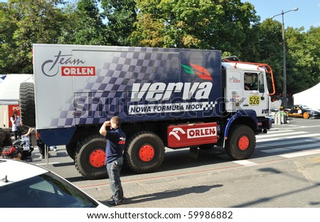 WARSAW - AUGUST 21: Rally truck at the Verva Street Race - on August 21, 2010 in Warsaw, Poland