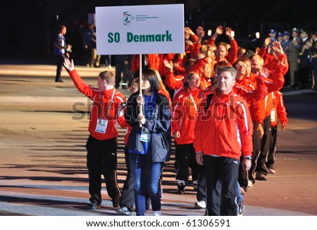 WARSAW - SEPTEMBER 18: Sports delegation from Denmark during the Special Olympics European Summer Games opening ceremony at the Legia Stadium on September 18, 2010 in Warsaw, Poland.
