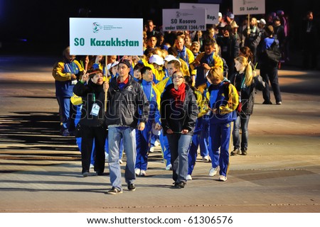 WARSAW - SEPTEMBER 18: Sports delegation from Kazakhstan during the Special Olympics European Summer Games opening ceremony at the Legia Stadium on September 18, 2010 in Warsaw, Poland.