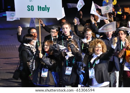 WARSAW - SEPTEMBER 18: Sports delegation from Italy during the Special Olympics European Summer Games opening ceremony at the Legia Stadium on September 18, 2010 in Warsaw, Poland.